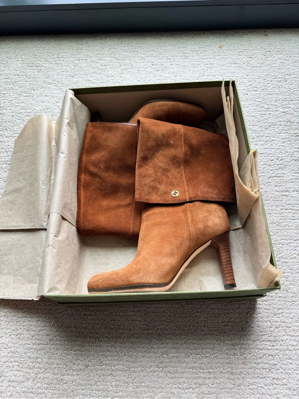 Gucci Brown Suede Knee High Boots GG Logo Women’s EU 37.5 US 7.5 Made in Italy - Picture 8 of 9